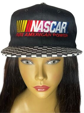 Vintage NASCAR Pure American Power Snapback Hat Checkerboard Brim Racing Cap USA